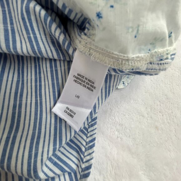 Laura Ashley X Lucky Brand Striped Floral Patchwork Button-Up Shirt Large Blue - Picture 4 of 8